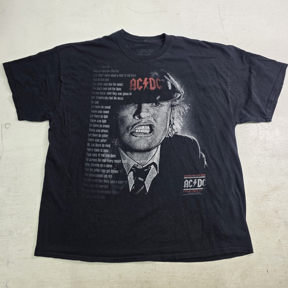 AC/DC Let There Be Rock Angus Young Lyrics T-Shirt Men's Size 2XL Liquid Blue